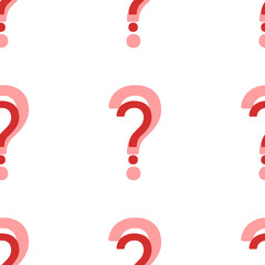 Poster - Seamless pattern of large isolated red question symbols. The elements are evenly spaced. Illustration on light red background