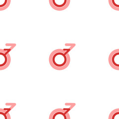 Poster - Seamless pattern of large isolated red demiboy symbols. The elements are evenly spaced. Illustration on light red background