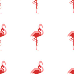 Poster - Seamless pattern of large isolated red flamingos symbols. The elements are evenly spaced. Illustration on light red background