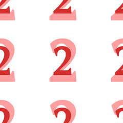 Poster - Seamless pattern of large isolated red number two symbols. The elements are evenly spaced. Illustration on light red background