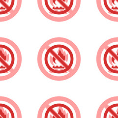 Poster - Seamless pattern of large isolated red no gas symbols. The elements are evenly spaced. Illustration on light red background