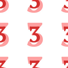 Poster - seamless pattern of large isolated red number three symbols. the elements are evenly spaced. illustr