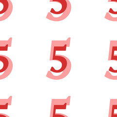 Poster - Seamless pattern of large isolated red number five symbols. The elements are evenly spaced. Illustration on light red background