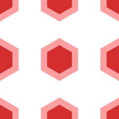 Poster - Seamless pattern of large isolated red hexagon symbols. The elements are evenly spaced. Illustration on light red background