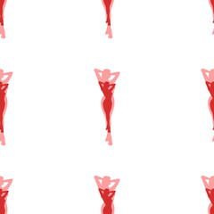 Poster - Seamless pattern of large isolated red sexy woman images. The elements are evenly spaced. Illustration on light red background