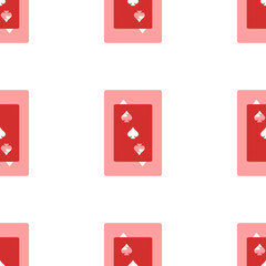 Poster - Seamless pattern of large isolated red Three of Spades playing cards. The elements are evenly spaced. Illustration on light red background