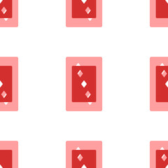 Poster - Seamless pattern of large isolated red Three of diamonds playing cards. The elements are evenly spaced. Illustration on light red background