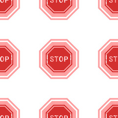 Poster - seamless pattern of large isolated red stop road signs. the elements are evenly spaced. illustration