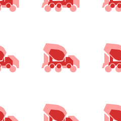 Poster - Seamless pattern of large isolated red concrete mixer truck symbols. The elements are evenly spaced. Illustration on light red background