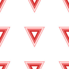 Poster - Seamless pattern of large isolated red give way signs. The elements are evenly spaced. Illustration on light red background