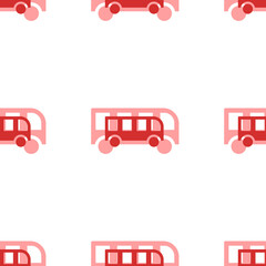 Poster - Seamless pattern of large isolated red bus symbols. The elements are evenly spaced. Illustration on light red background