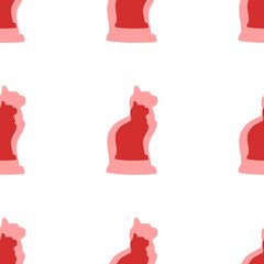 Poster - Seamless pattern of large isolated red cat symbols. The elements are evenly spaced. Illustration on light red background