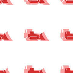 Poster - Seamless pattern of large isolated red bulldozer symbols. The elements are evenly spaced. Illustration on light red background
