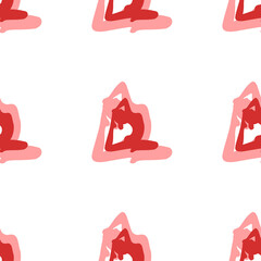 Poster - Seamless pattern of large isolated red yoga stretching pose symbols. The elements are evenly spaced. Illustration on light red background