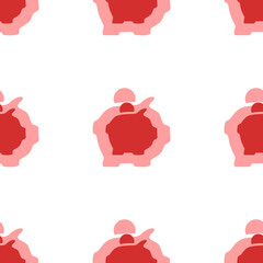 Poster - Seamless pattern of large isolated red piggy bank symbols. The elements are evenly spaced. Illustration on light red background