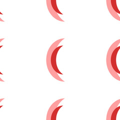 Poster - Seamless pattern of large isolated red crescent symbols. The elements are evenly spaced. Illustration on light red background