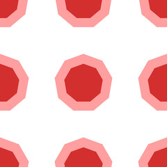 Poster - Seamless pattern of large isolated red nonagon symbols. The elements are evenly spaced. Illustration on light red background