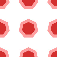 Poster - Seamless pattern of large isolated red heptagon symbols. The elements are evenly spaced. Illustration on light red background