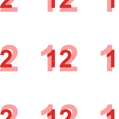 Poster - Seamless pattern of large isolated red twelve numbers. The elements are evenly spaced. Illustration on light red background