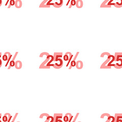 Poster - Seamless pattern of large isolated red 25 percent symbols. The elements are evenly spaced. Illustration on light red background
