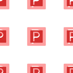 Poster - Seamless pattern of large isolated red road parking signs. The elements are evenly spaced. Illustration on light red background