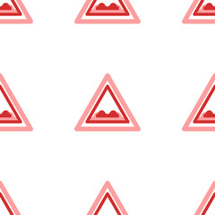 Poster - Seamless pattern of large isolated red rough road signs. The elements are evenly spaced. Illustration on light red background