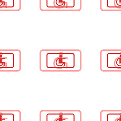 Poster - Seamless pattern of large isolated red disabled road signs. The elements are evenly spaced. Illustration on light red background