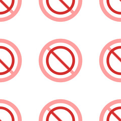 Poster - Seamless pattern of large isolated red no parking signs. The elements are evenly spaced. Illustration on light red background