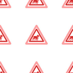 Poster - Seamless pattern of large isolated red pets road signs. The elements are evenly spaced. Illustration on light red background