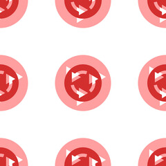 Poster - Seamless pattern of large isolated red roundabout signs. The elements are evenly spaced. Illustration on light red background