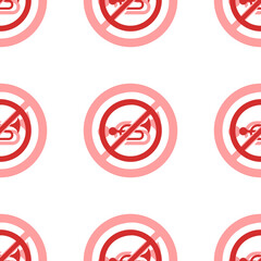 Poster - Seamless pattern of large isolated red horning prohibited signs. The elements are evenly spaced. Illustration on light red background