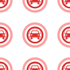 Poster - Seamless pattern of large isolated red no car signs. The elements are evenly spaced. Illustration on light red background