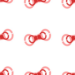Poster - Seamless pattern of large isolated red handcuffs symbols. The elements are evenly spaced. Illustration on light red background