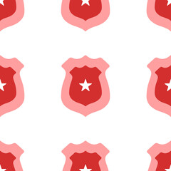 Poster - Seamless pattern of large isolated red police badge symbols. The elements are evenly spaced. Illustration on light red background