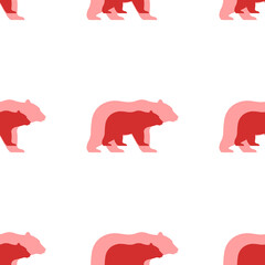 Poster - Seamless pattern of large isolated red bear symbols. The elements are evenly spaced. Illustration on light red background