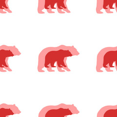 Poster - Seamless pattern of large isolated red bear icons. The elements are evenly spaced. Illustration on light red background
