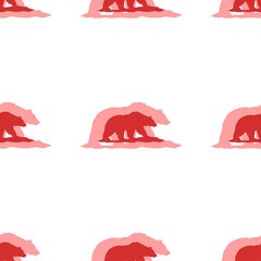 Poster - Seamless pattern of large isolated red wild bear symbols. The elements are evenly spaced. Illustration on light red background