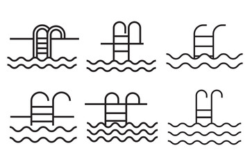 Poster - swimming pool icon vector set. simple thin line, outline, swimming pool ladder icon in different sty