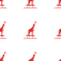 Poster - Seamless pattern of large isolated red giraffe symbols. The elements are evenly spaced. Illustration on light red background