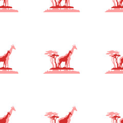 Poster - Seamless pattern of large isolated red giraffe symbols. The elements are evenly spaced. Illustration on light red background
