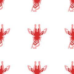 Poster - Seamless pattern of large isolated red giraffe head symbols. The elements are evenly spaced. Illustration on light red background