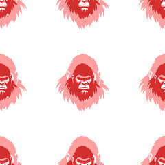 Poster - Seamless pattern of large isolated red gorilla head symbols. The elements are evenly spaced. Illustration on light red background
