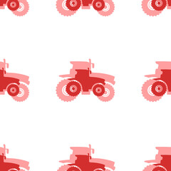 Poster - Seamless pattern of large isolated red tractor icons. The elements are evenly spaced. Illustration on light red background