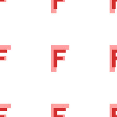 Poster - Seamless pattern of large isolated red capital letter F symbols. The elements are evenly spaced. Illustration on light red background