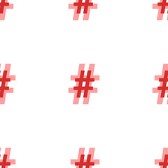 Poster - Seamless pattern of large isolated red hash symbols. The elements are evenly spaced. Illustration on light red background