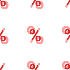 Poster - Seamless pattern of large isolated red percent symbols. The elements are evenly spaced. Illustration on light red background