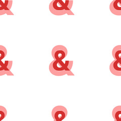 Poster - Seamless pattern of large isolated red ampersand symbols. The elements are evenly spaced. Illustration on light red background