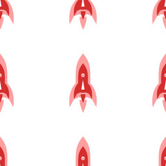 Poster - Seamless pattern of large isolated red rockets. The elements are evenly spaced. Illustration on light red background