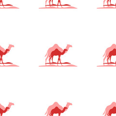 Poster - Seamless pattern of large isolated red wild camel symbols. The elements are evenly spaced. Illustration on light red background