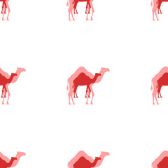 Poster - Seamless pattern of large isolated red camel symbols. The elements are evenly spaced. Illustration on light red background
